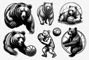 bear playing basketball tattoo idea