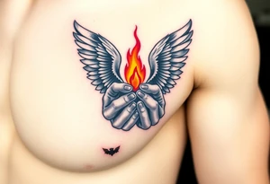 A Guardian Angel’s Hands Holding a Small Flame (only red , blue and black are possible colors) tattoo idea