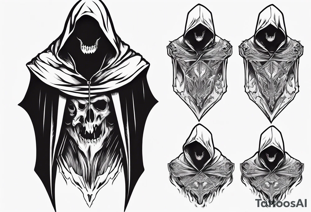 Upper half of a hooded reaper with no weapon tattoo idea