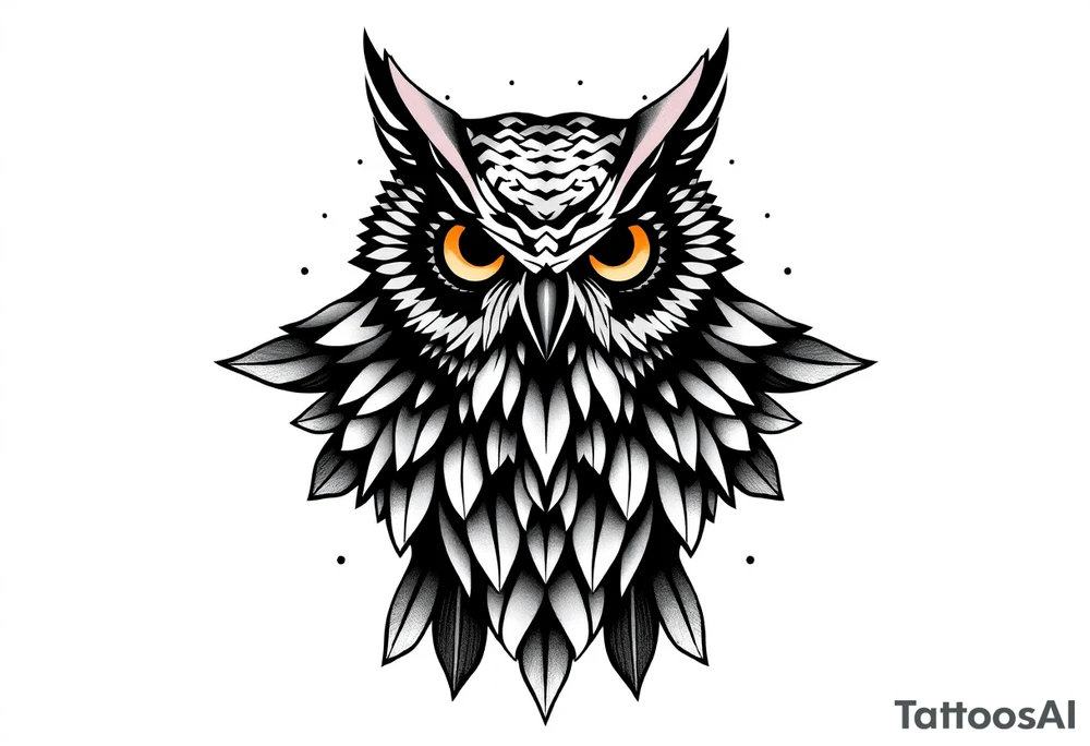 Geometric asymmetric owl tattoo idea