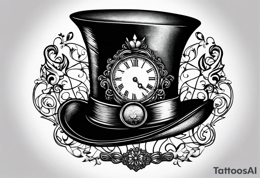 Mad hatter hat on pocket watch tattoo idea