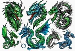 2 dragons one green and other blue tattoo idea