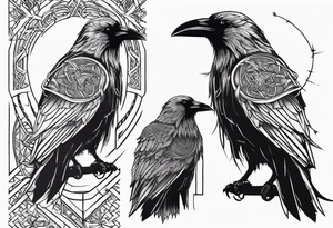 Create a tattoo of odin's crow set in the Viking mythology, the tattoo must be a full-right arm sized, with background tattoo idea