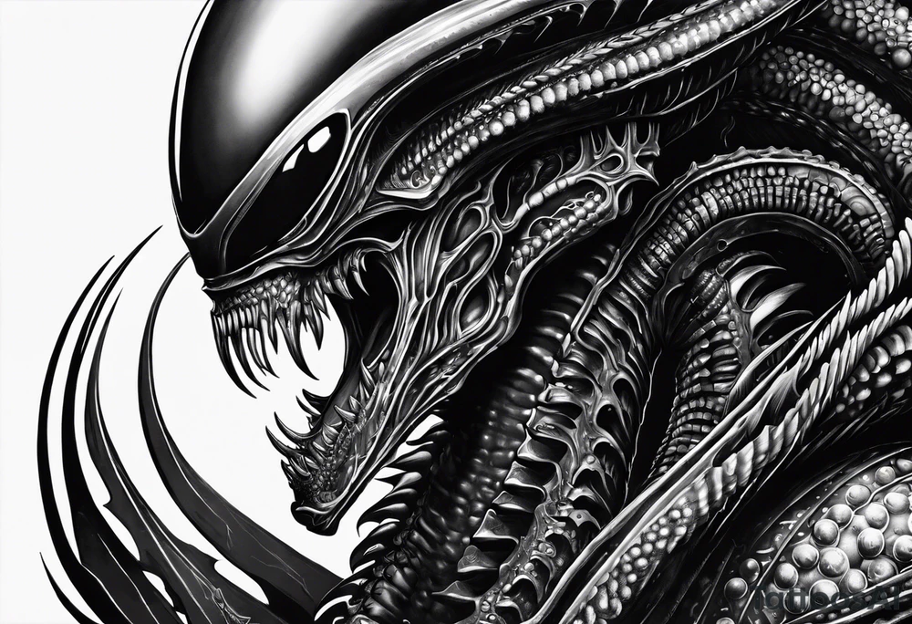 Xenomorph queen with ovomorph eggs tattoo idea
