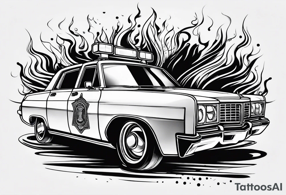 Police car on fire tattoo idea