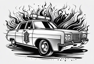 Police car on fire tattoo idea