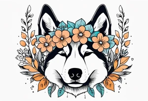 Husky ears with flowers tattoo idea