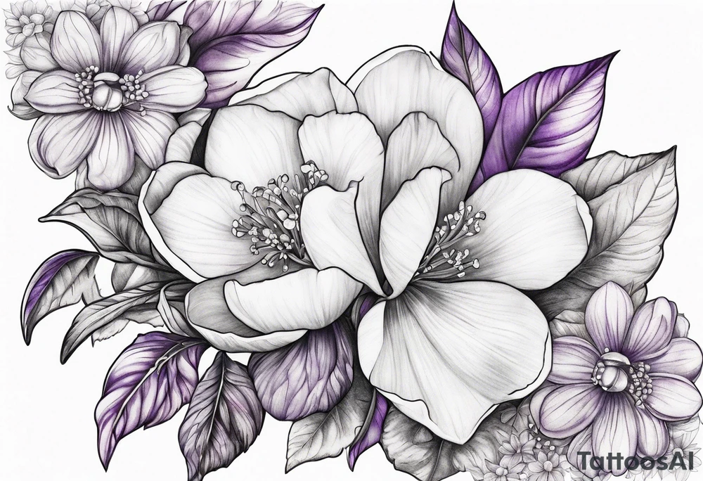 Opal with Violet and orchard flowers tattoo idea