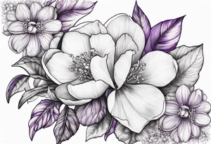 Opal with Violet and orchard flowers tattoo idea