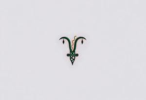 A minimalist Virgo glyph made of intertwining vines, in an elegant dark green and gold gradient tattoo idea