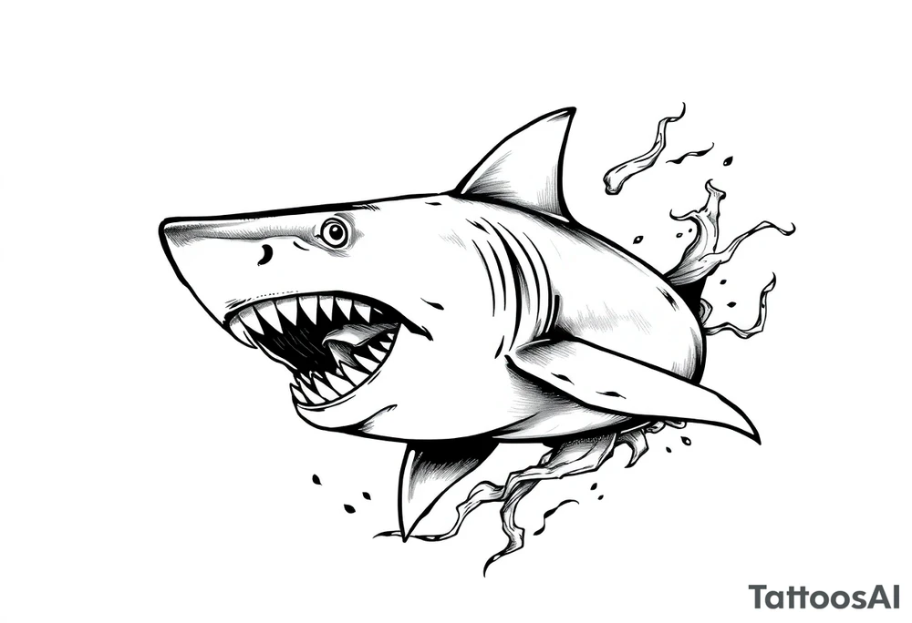 Masculine strong shark flowing tattoo idea