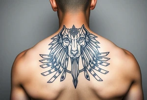 muscle Egyptian Anubis god face in Egypt style dog face surrounded Egyptian symbols tattoo idea