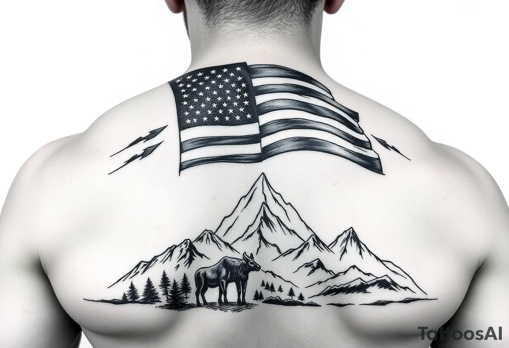 Masculin, American flag, country, mountains, wildlife, nature, racing , father of 4,
blue collar sleeve tattoo idea