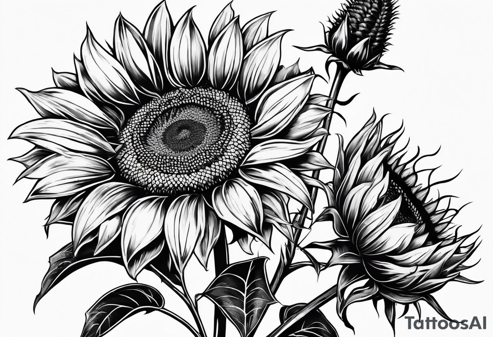 Sunflower, wheat, and barbed wire half sleeve tattoo idea