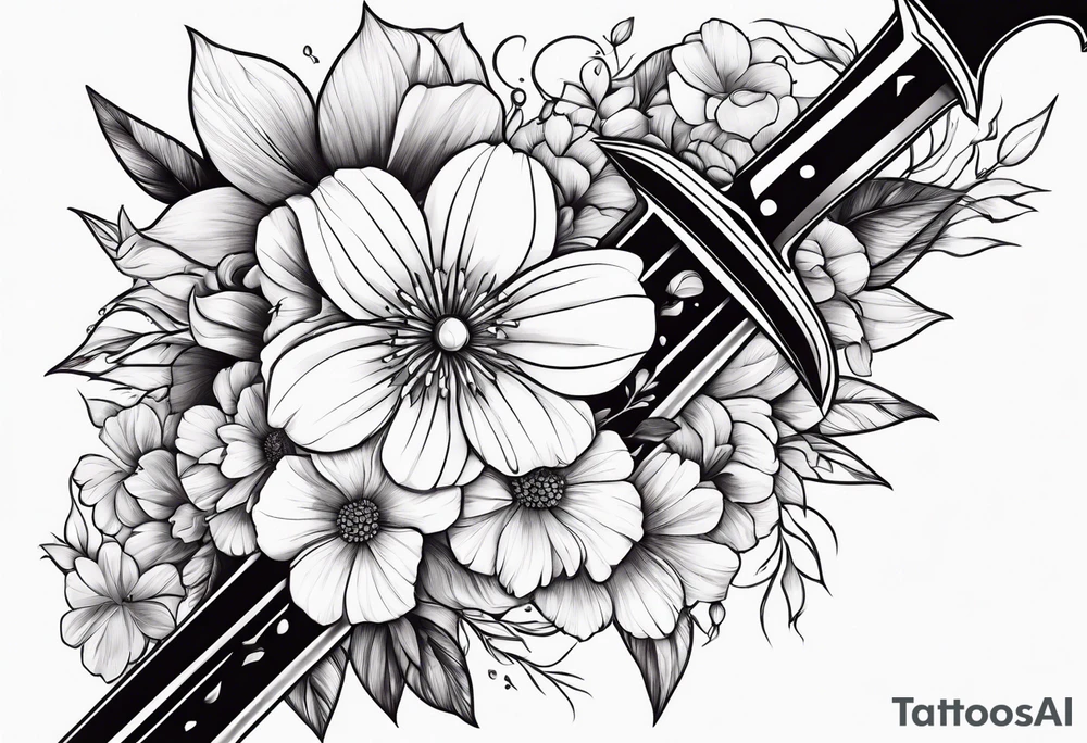 sword shattering into flower tattoo idea
