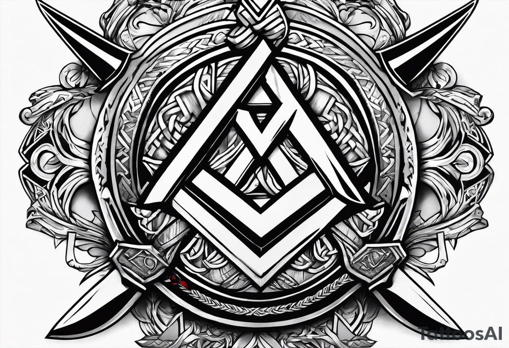 Valhalla sword 
shield axe Valknut tattoo idea