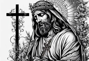 a man begging at the cross of Jesus tattoo idea