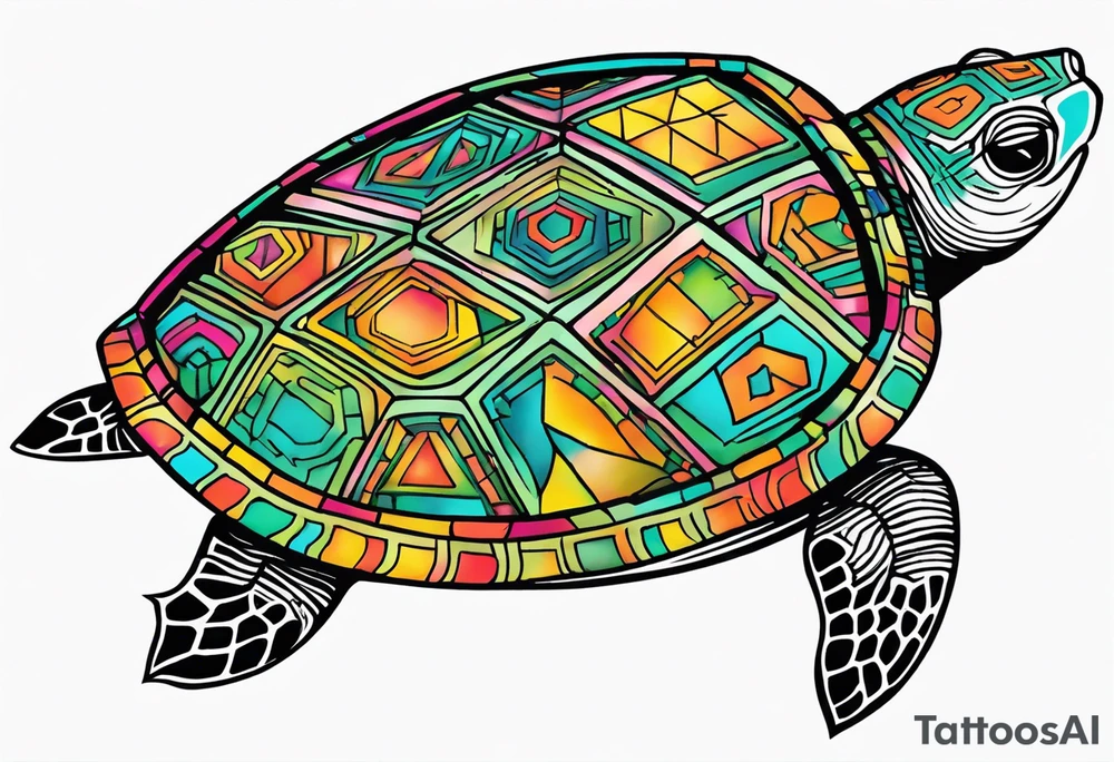 tropical psychedelic turtle's back, top down view, as seen from above tattoo idea