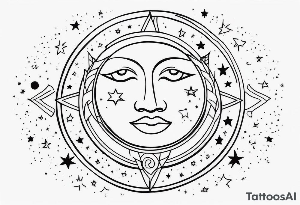 Sun and moon and stars tattoo idea