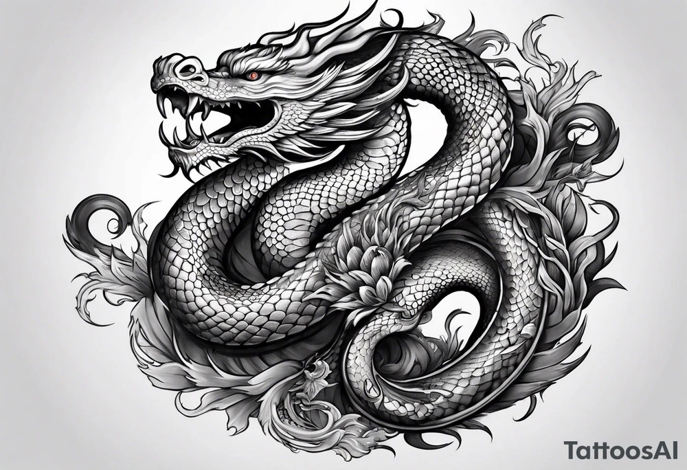 Snake dragon phoenix tattoo idea