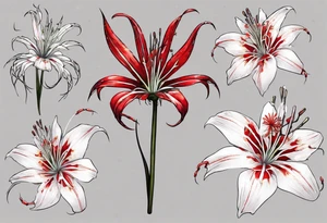 Red spiked spider lily a snake wrappes around the stem of the flower. tattoo idea