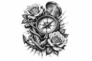 a compass,anchor,roses. tattoo idea