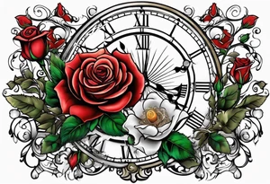 rose, sun, dove, clock, tattoo idea