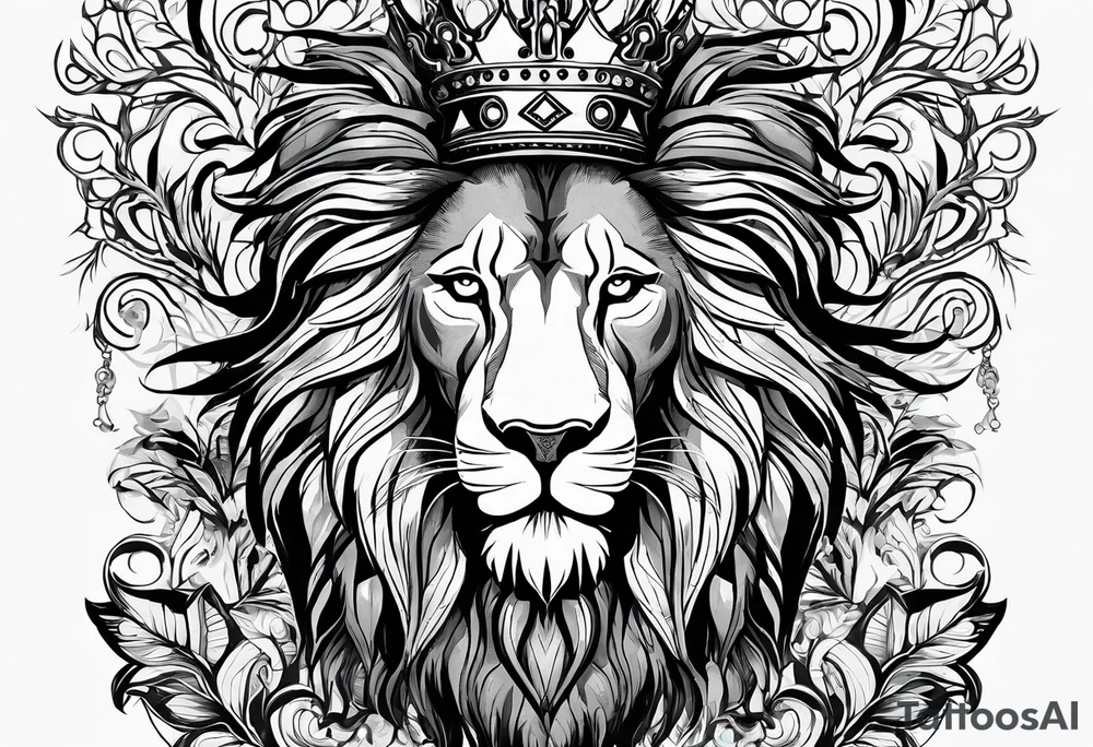 A tribe line with a lion in the middle and a crown on it tattoo idea