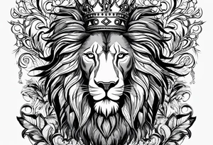 A tribe line with a lion in the middle and a crown on it tattoo idea
