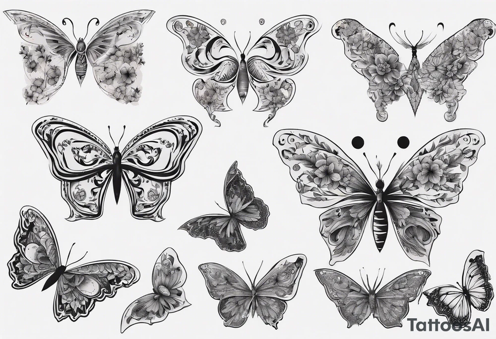 Butterfly wrap tattoos with moon and floral theme tattoo idea Butterfly wrap tattoos with moon and floral theme tattoo idea