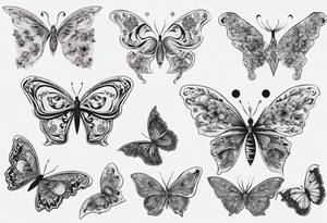 Butterfly wrap tattoos with moon and floral theme tattoo idea