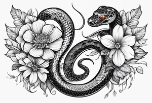 small simple snake with large flowers and long vines extending up and down tattoo idea