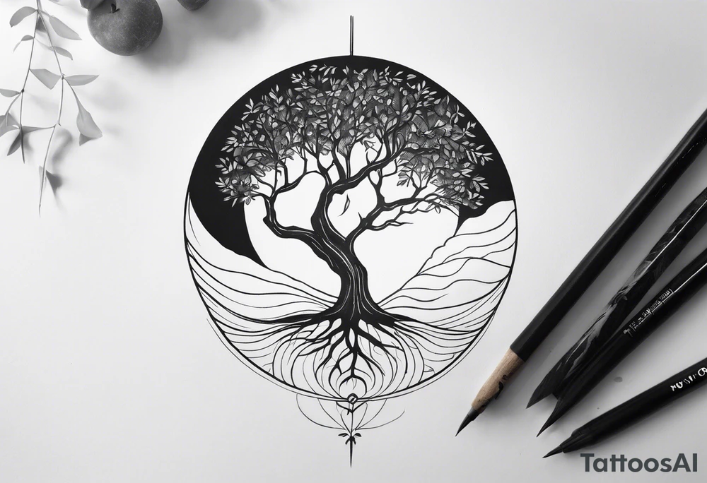 minimalistic, fine line tattoo, very few lines only, showing a globe growing out of a tree stem while leaving out the leaves of the tree, symbolizing the love for traveling and experiencing the world and new cultures but not forgetting about the roots of family and friends who I am very grateful for tattoo idea