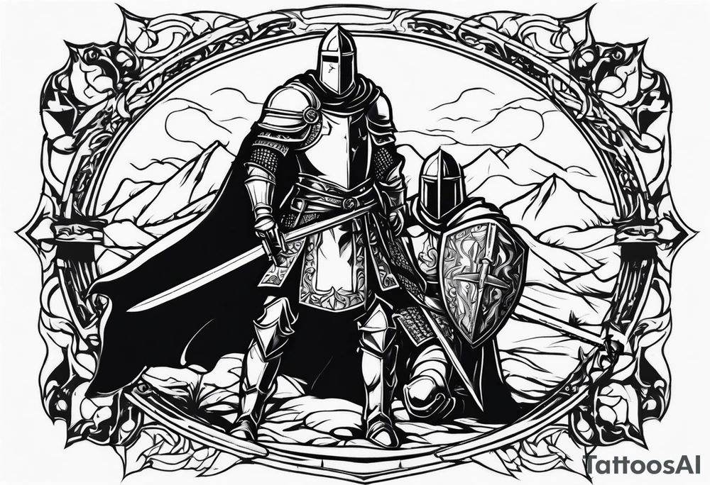 Crusader warriors with sword tattoo idea