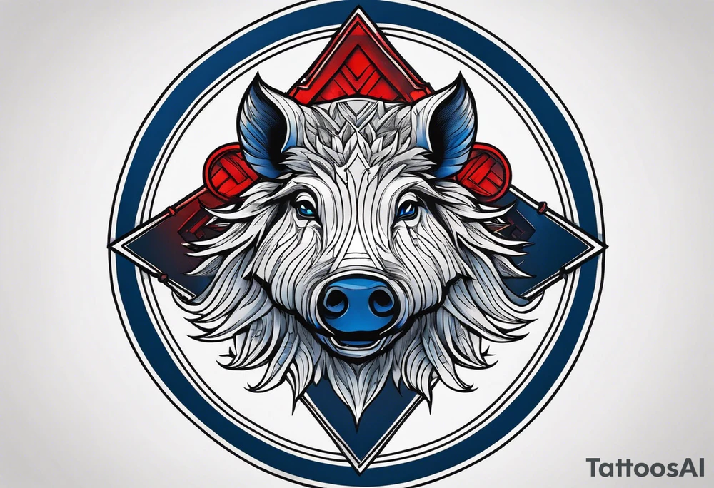 Shield with a Wild boar that is blue with 3 red crosses on it tattoo idea