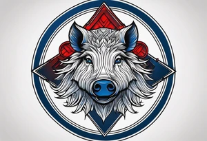 Shield with a Wild boar that is blue with 3 red crosses on it tattoo idea