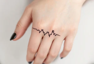 A minimalist black finger band with a continuous soundwave tattoo idea