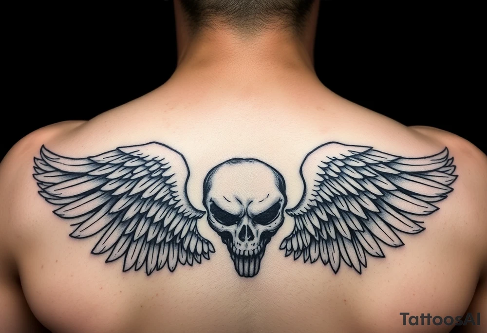 Ángel caído o ángel de la muerte (alas negras, mirada sombría). tattoo idea