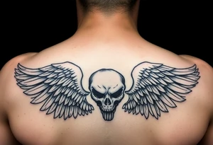Ángel caído o ángel de la muerte (alas negras, mirada sombría). tattoo idea