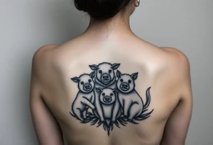 nursery rhyme big bad wolf wearing a costume of a  sheep to eat the pigs
Farm and three little pigs tattoo idea