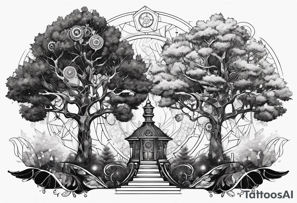 Steampunk trees tattoo idea