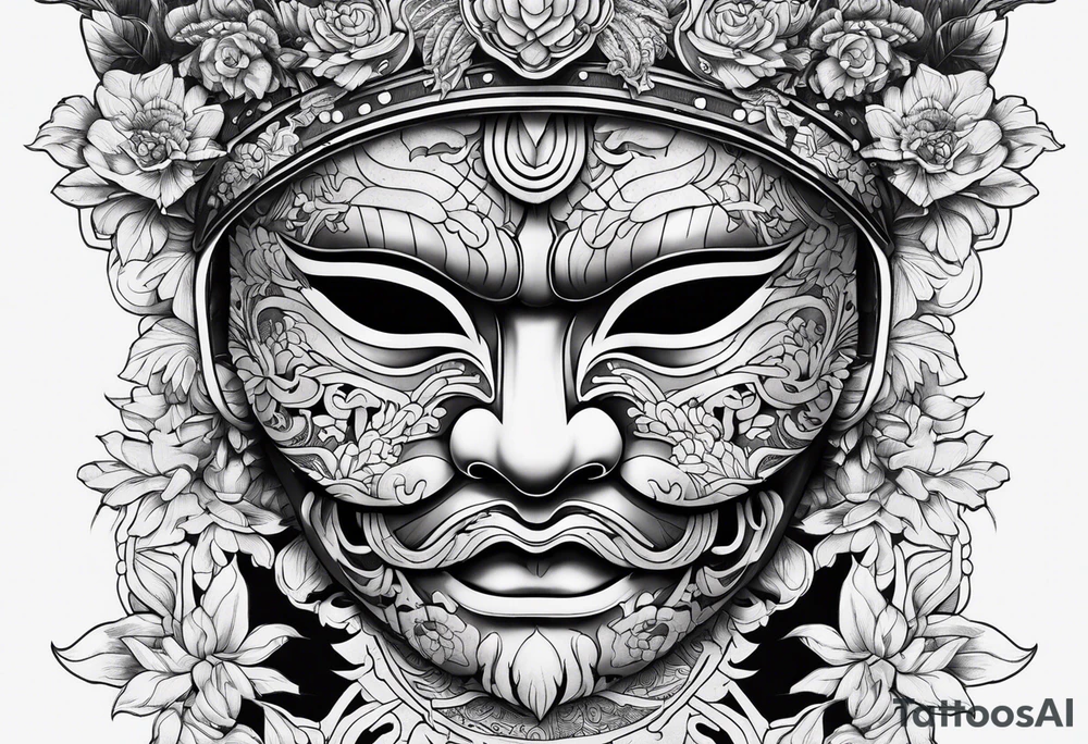 Japenese henya mask split tattoo idea