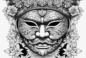 Japenese henya mask split tattoo idea