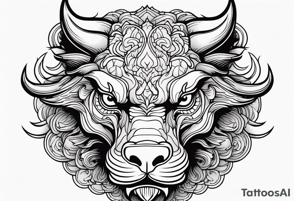 Animal Head ONLY: Chinese Dragon front facing. whole
face fits in the white space tattoo idea