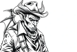 a demon in cowboy.clothing, tattoo idea