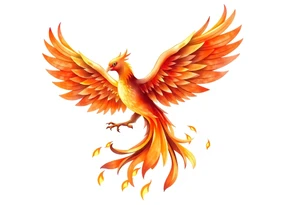 magnificent phoenix rising from golden flames with trailing embers tattoo idea
