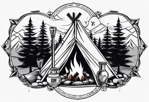 christian 
cross; campfire, golf, campfire, whiskey glass tattoo idea