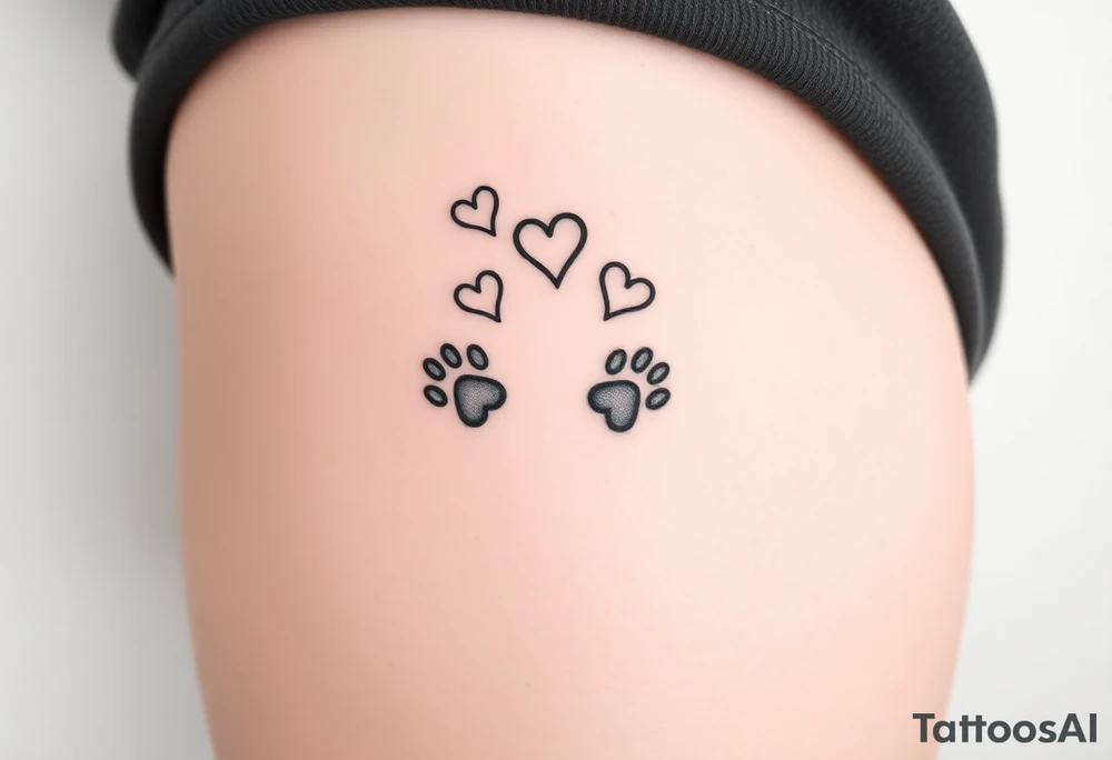 Paw prints with bunch of hearts tattoo idea