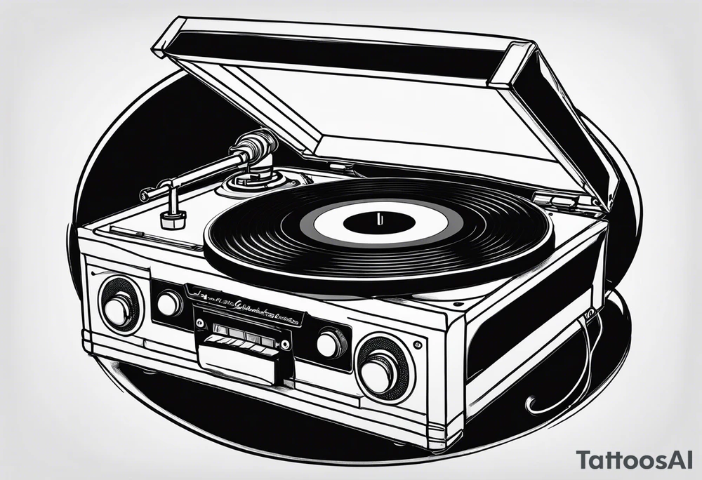 A recordplayer fineline minimalistic outline only tattoo idea A recordplayer fineline minimalistic outline only tattoo idea