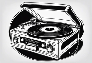 A recordplayer fineline minimalistic outline only tattoo idea